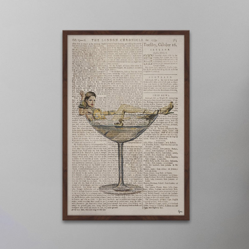 « sexy drink », reproduction de peinture à l’aquarelle encadrée, H 24 po x l 16 po x P 1,5 po