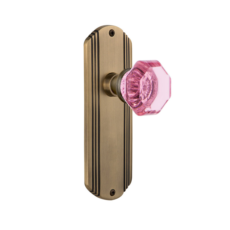 Deco Plate with Waldorf Pink Door Knob, Antique Brass