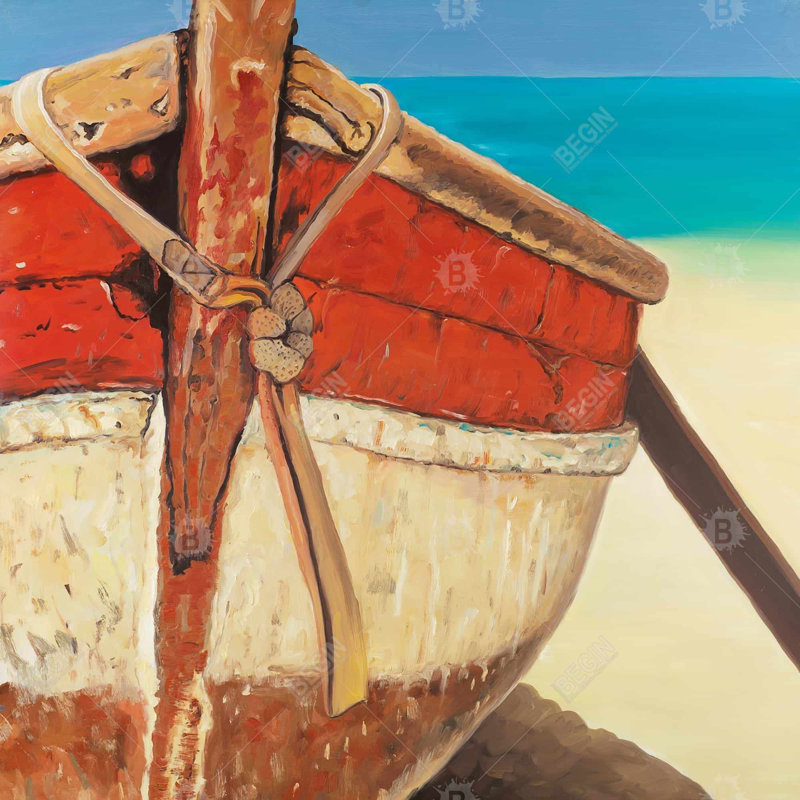 «Tied Up Rowing Boat», Rouge / bleu