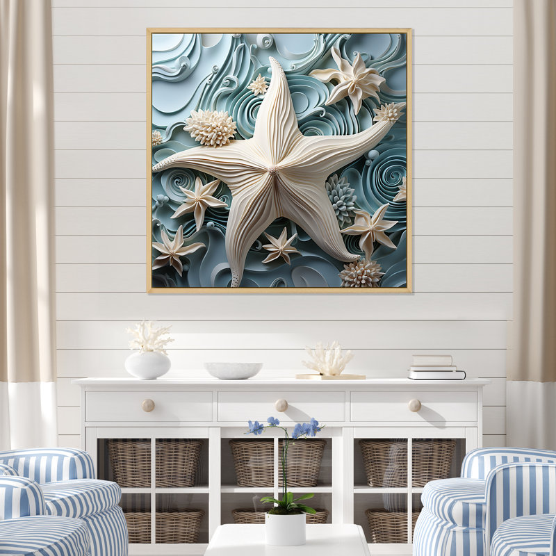 «White and Blue Oceanic Starfish Gem», art mural étoile de mer, Brun, H 30 po x l 30 po