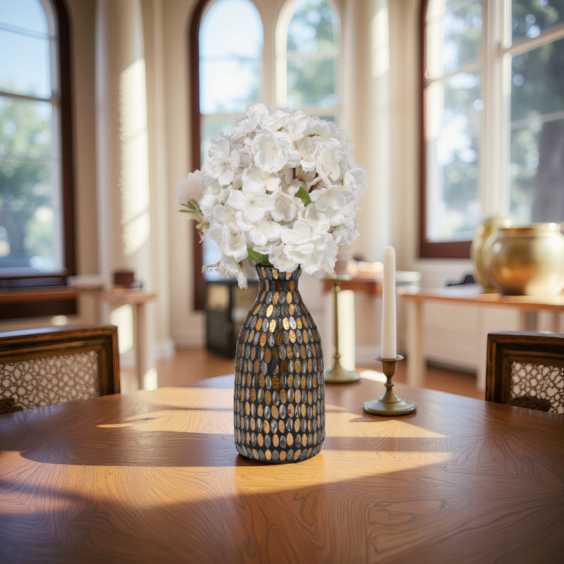 Decorative Glass Vase Glam Mosaic Style Accent Piece Glamorous Handcrafted Glass Vessel with Textured Detailing and Bold Artisanal Charm for Statement Decor in Contemporary and Glam-Inspired Spaces