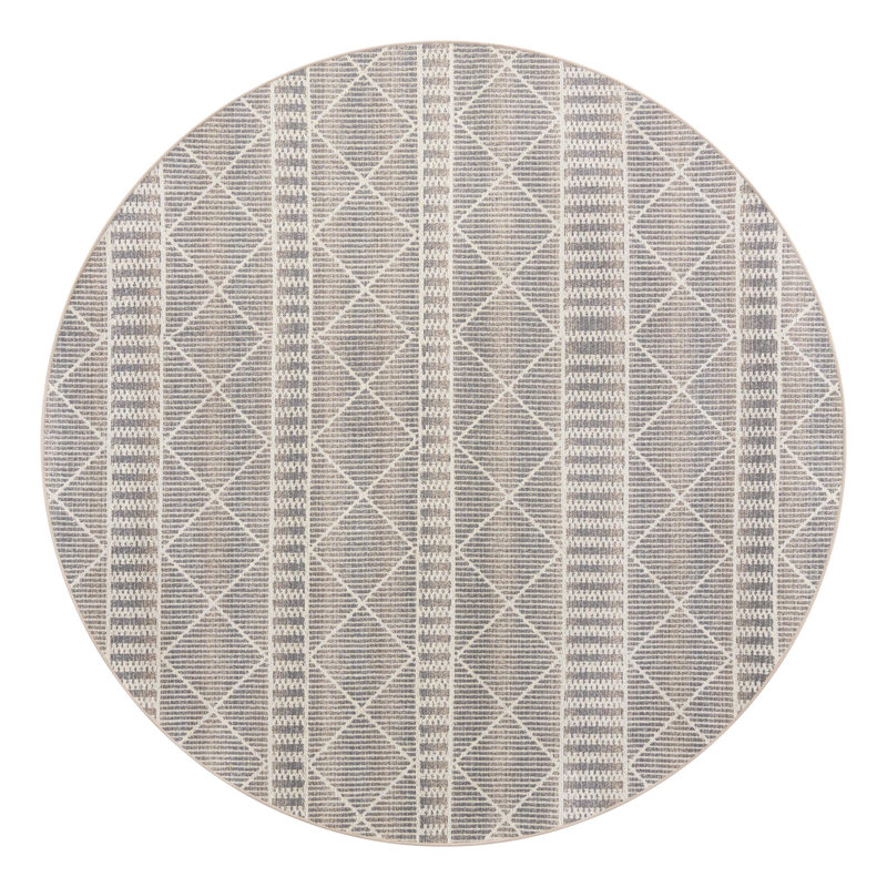 Tapis rayé intérieur / extérieur Azed, Rond 7 pi 10 po