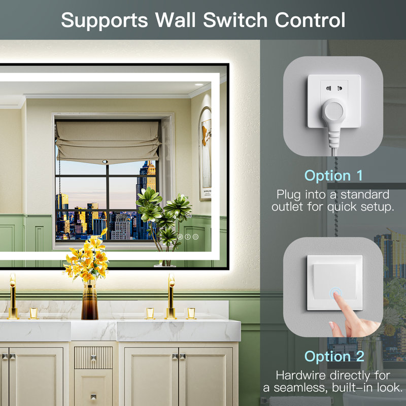 Matte Black Matel Framed LED Bathroom Mirror with Front-lit and Back-lit, Memory Function, 3 Color Temperatures & Dimmable Light, Anti-fog Tempered Glass