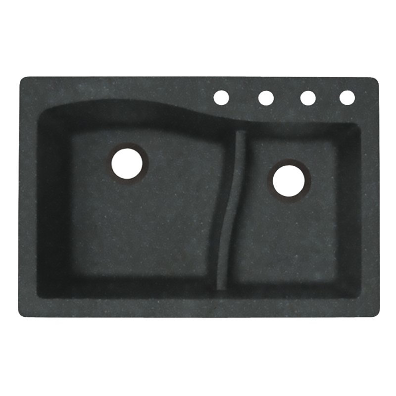 33'' L Mounting / Installation Required Double Bowl Quartz Kitchen Sink, 4 Hole, Nero
