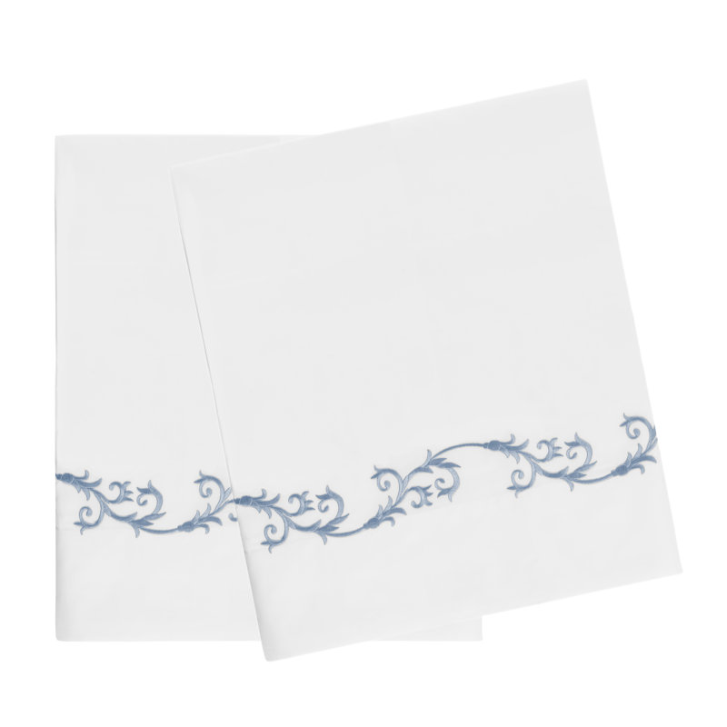 Tuscany 275 Thread Count Floral 100% Cotton Percale Pillowcase, King, Blue