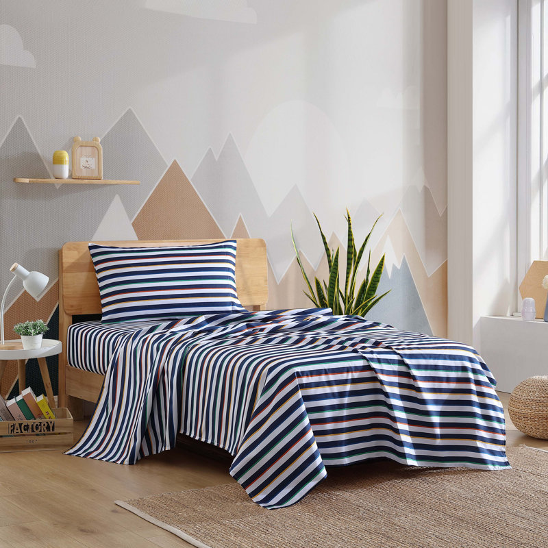 Ensemble de draps Eddie Bauer, Ensemble de draps pour lit simple TG avec 1 taie d, Rayures bleu marine