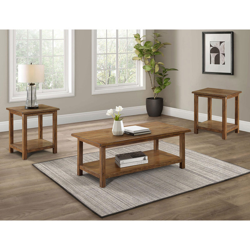 Ensemble de table en bois 3 pièces avec 3 tablettes ouvertes en brun vieilli