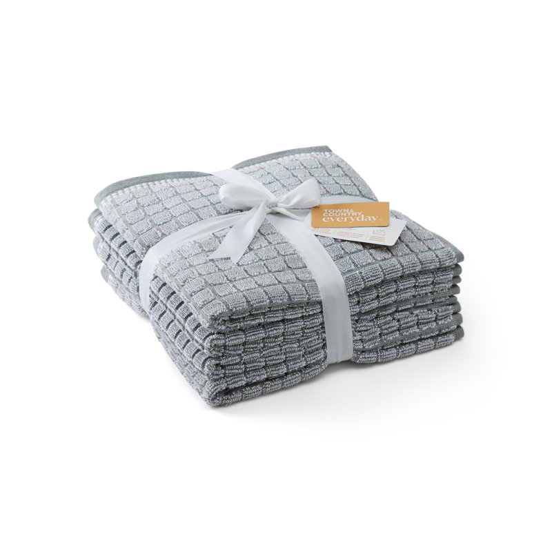 TOWN & COUNTRY EVERYDAY 4-Piece Textured Windowpane Hand Towel Set, 20x30-Inch, 100% Cotton, Gray