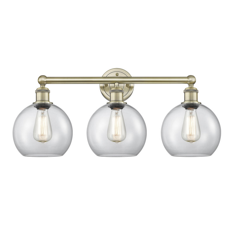 Ellington 3 - Light Dimmable Vanity Light, Clear, Antique Brass