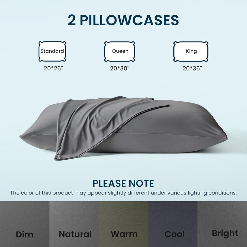 Ensemble de 2 taies d'oreiller rafraîchissantes SLEEP ZONE Nanotex Cooling, Taies d'oreiller pour grand lit, Gris foncé