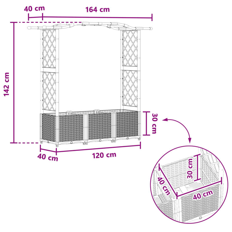 Raised Garden Bed, 142cm H x 164cm W x 40cm D, Light Grey