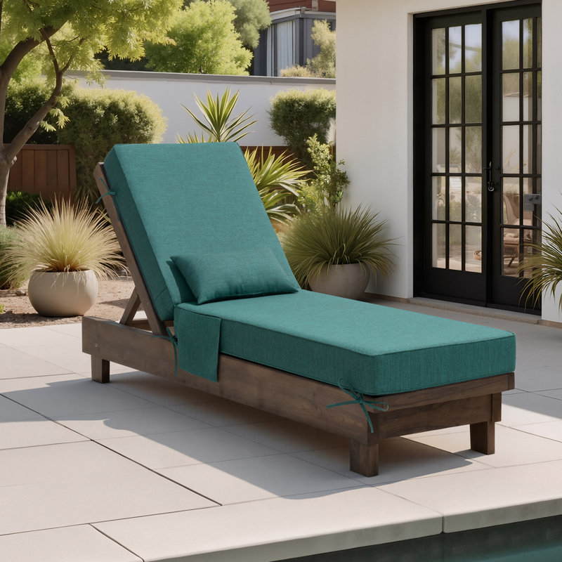 26.5'' W x 80'' D x 6'' H Outdoor Chaise Lounge Seat / Back Cushion with Pillow and Pocket, 1, Malachite Green