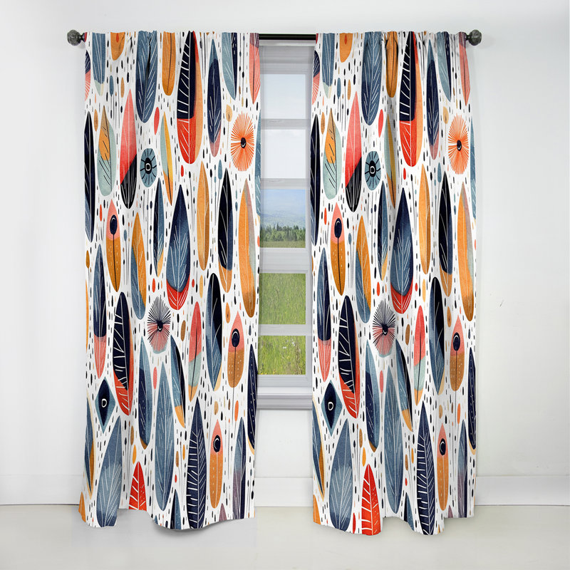 Motif floral bleu jaune et scandinave - Rideau abstrait - Rideau occultant en velours - 1 panneau, L 52 po x L 95 po