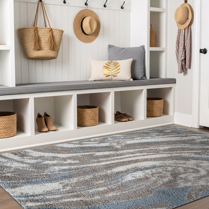 Marble Swirl Shag Rug – Blue – Medium Pile, Stylish, Easy To Clean, Rectangle 4' x 6'