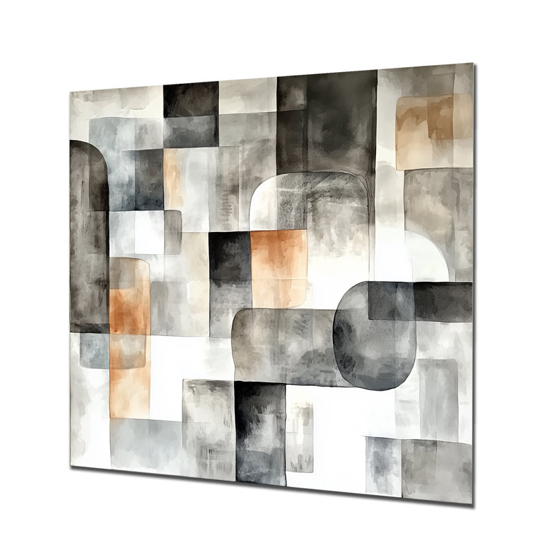 Grey And Brown Boho Mosaic Earth Tones II - Modern Metal Wall Art Decor, Modern Metal Print, 16" H x 16" W x 0.84" D