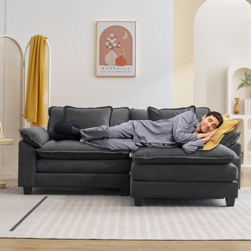 Canapé modulaire avec repose-pieds de 86 po Arale, Velours gris Arale