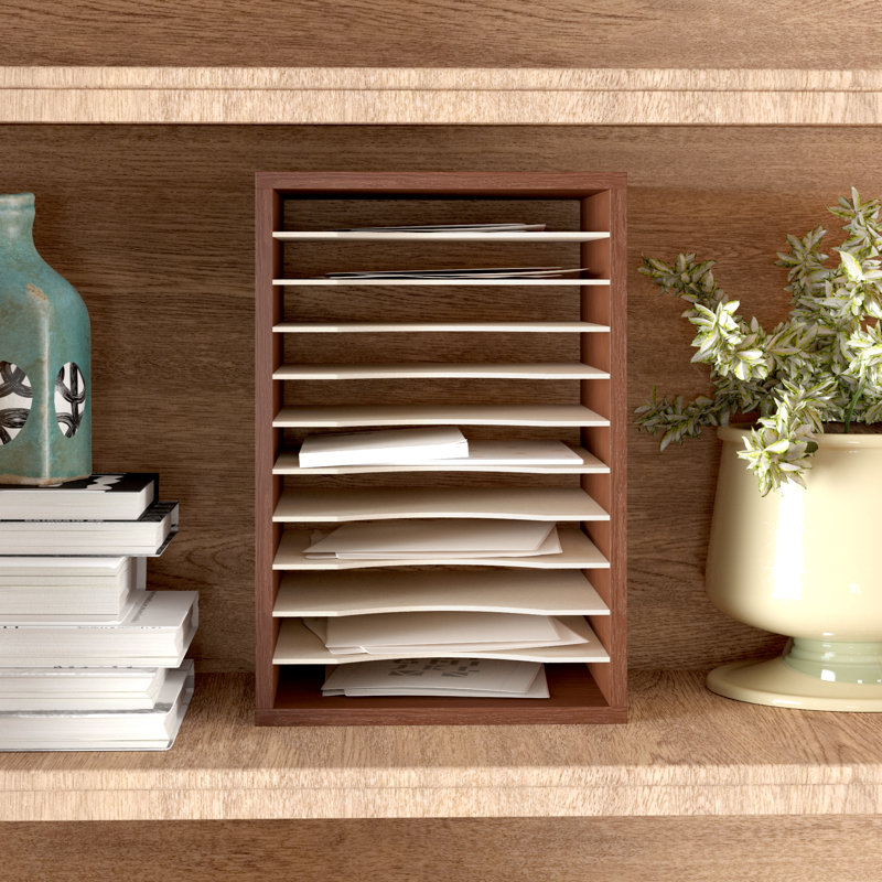 Literature Desktop Organizer With 11 Compartments, Cherry
