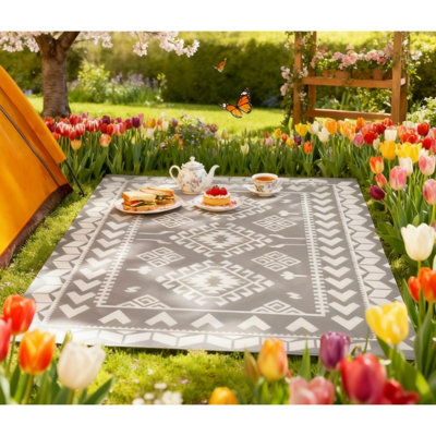 Tapis réversibles, polypropylène durable, patchwork losange pour l'extérieur