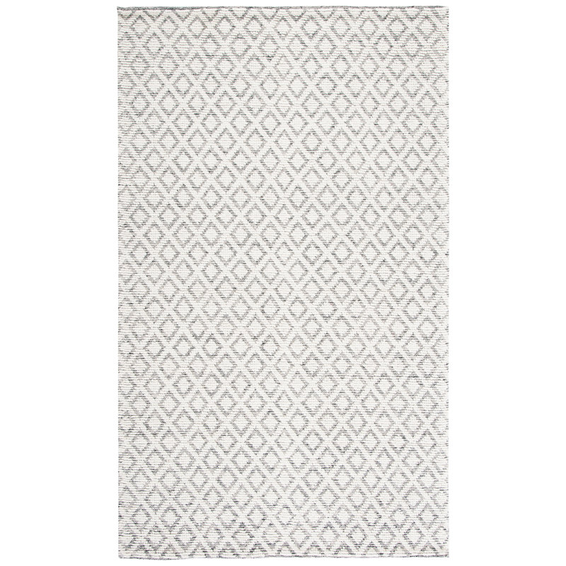Nystead Geometric Handwoven Wool Ivory/Gray Area Rug, Rectangle 3' x 5'