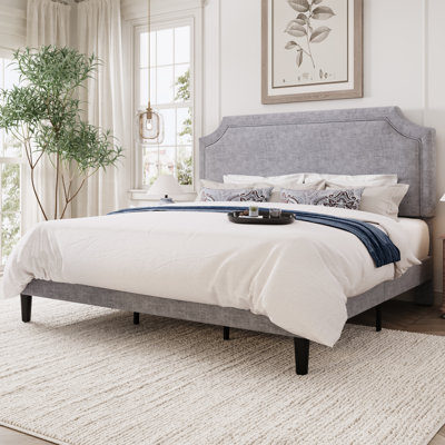 Modern Upholstered Platform Bed Frame With Adjustable Headboard