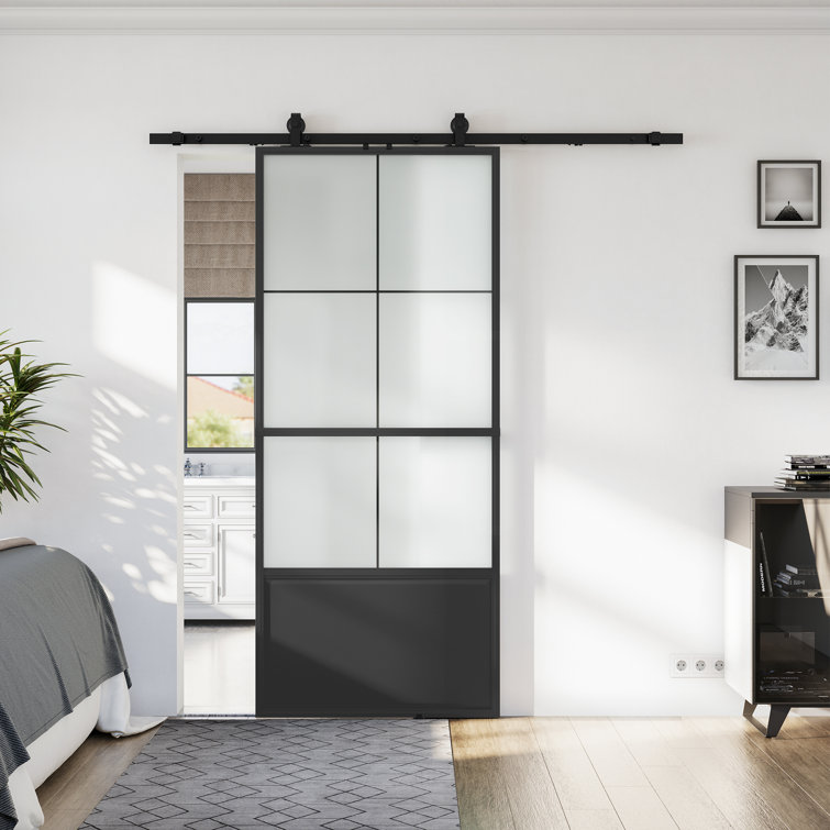 84" Glass and Metal Barn Door with Installation Hardware Kit (Include Soft-Close)