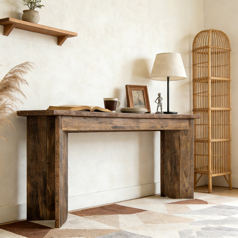 Wooden Console Table Sofa Table Hallway Table with Double Pedestal