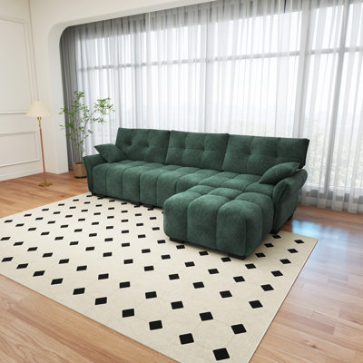 Three - Seater Sofa Set With Ottoman And Pillows.,solid Wood, Textured Chenille, High - Resilience Cushions, Ideal For Living, Lounge, Office, Hotel S