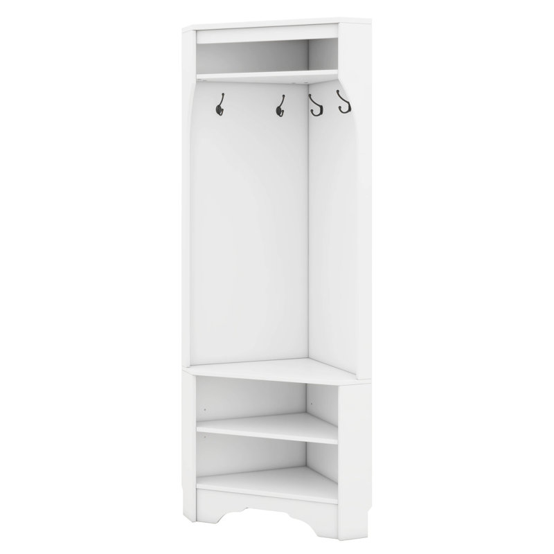 Hall Tree With Shoe Bench, Versatile Entryway Coat Rack With 4 Hooks, Corner Cabinet With Adjustable Shelf, White
