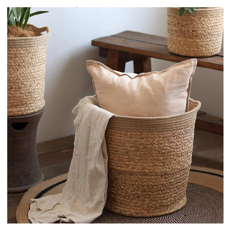 Natural Cylinder Storage and Planter Basket, 11.8" H x 11.8" W x 11.8" D