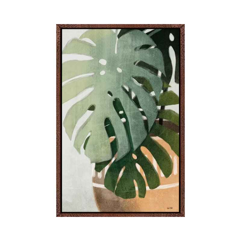 Monstera Leaves 1 Piece Painting on Canvas, 66.04cm H x 45.72cm W x 3.81cm D, Brown Framed