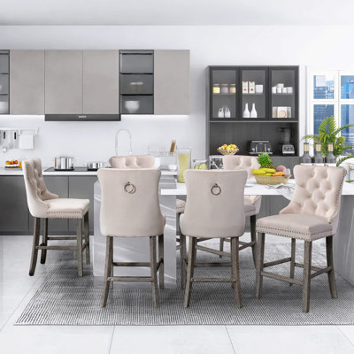 Modern Velvet Upholstered Bar Stools Set