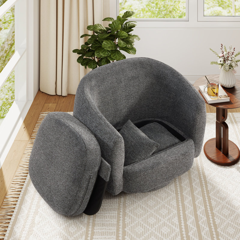 38'' Wide Modern Upholstered Swivel Barrel Accent Chair  With Under-Seat Storage And 2 Detachable Pillows (Set Of 2)