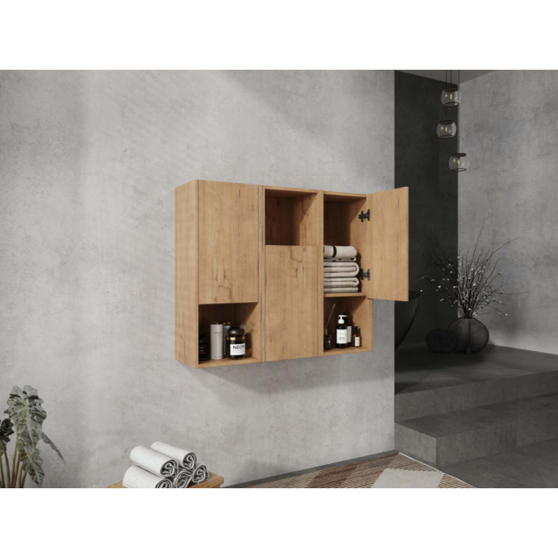 Bathroom Side Cabinet,Soft Close Doors,Float Mounting Design, Brown