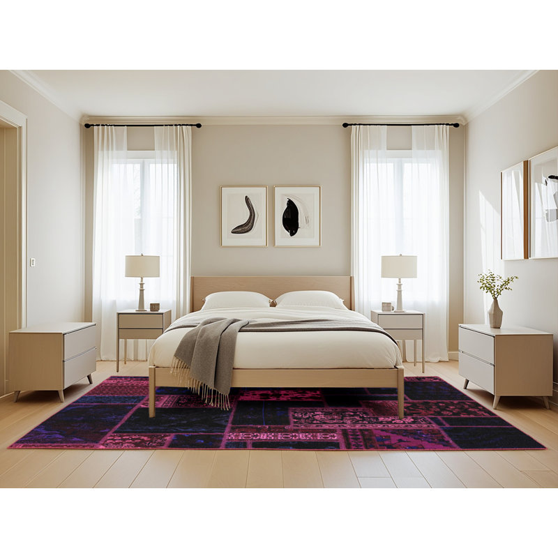 Tapis mauve en laine / polyester tissé à la machine Jenal, Rectangle 5 pi x 8 pi