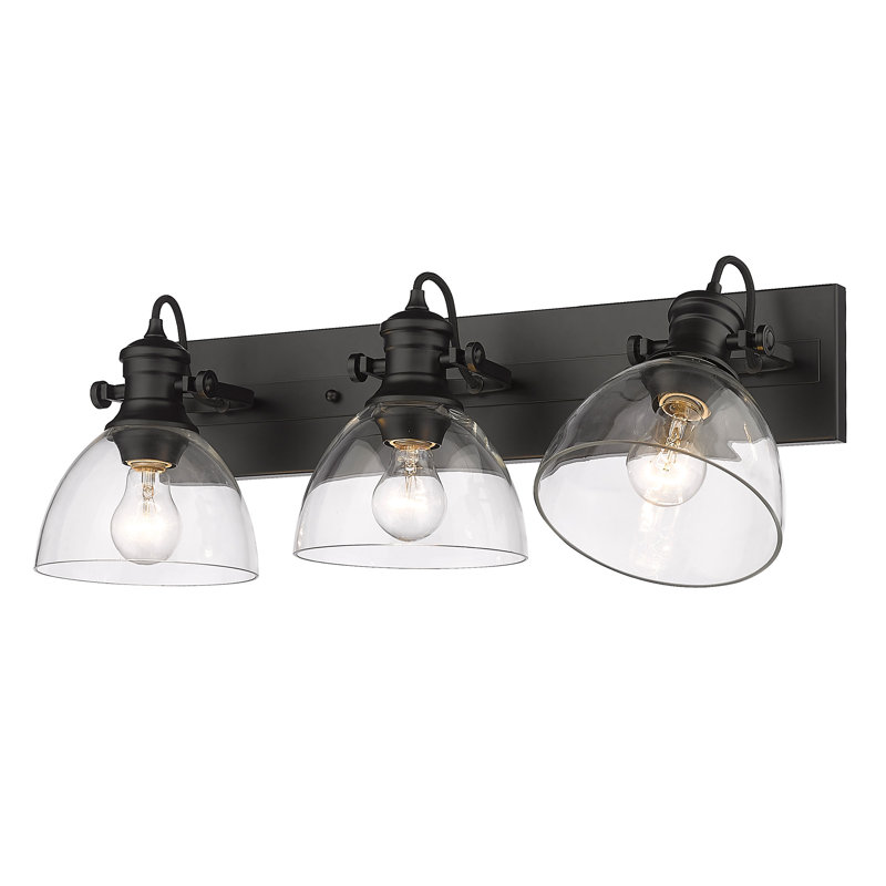 Éclairage de salle de bain à intensité variable 3 lumières Bales l 25,13 po, Noir mat, Verre transparent