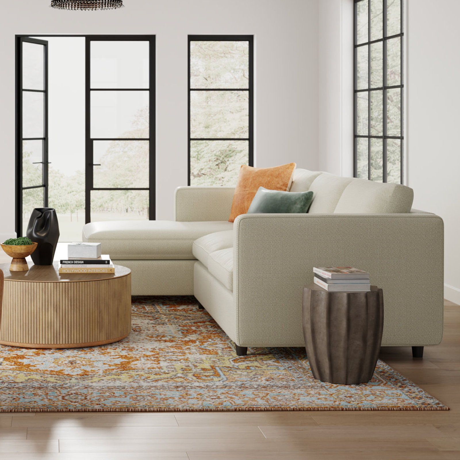 Fleetwood Velvet Modular Sectional, Moto Stucco Textured Tweed