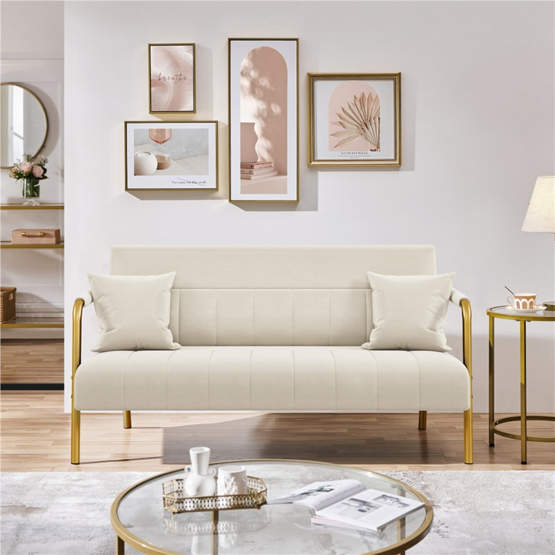 Maddison 56.5'' Upholstered Sofa with Two Pillows, Beige