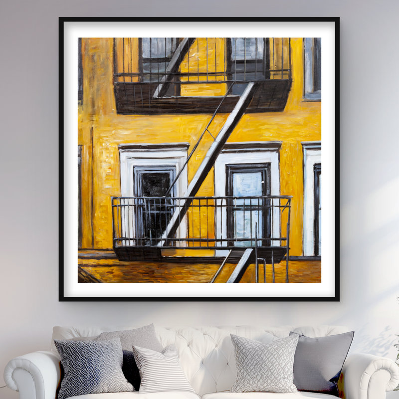 «Building Old Fire Escape», reproduction encadrée contemporaine grise, H 48 po x l 48 po, Noir