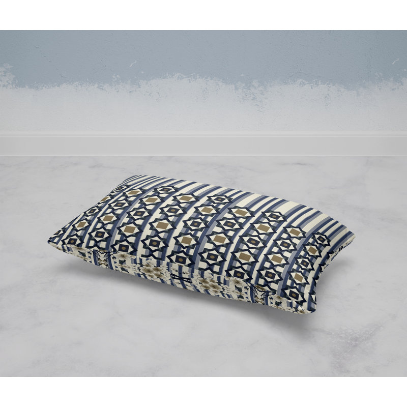 Blooming Bouquet Stripes  Rectangular Throw Pillow, Blue/Beige