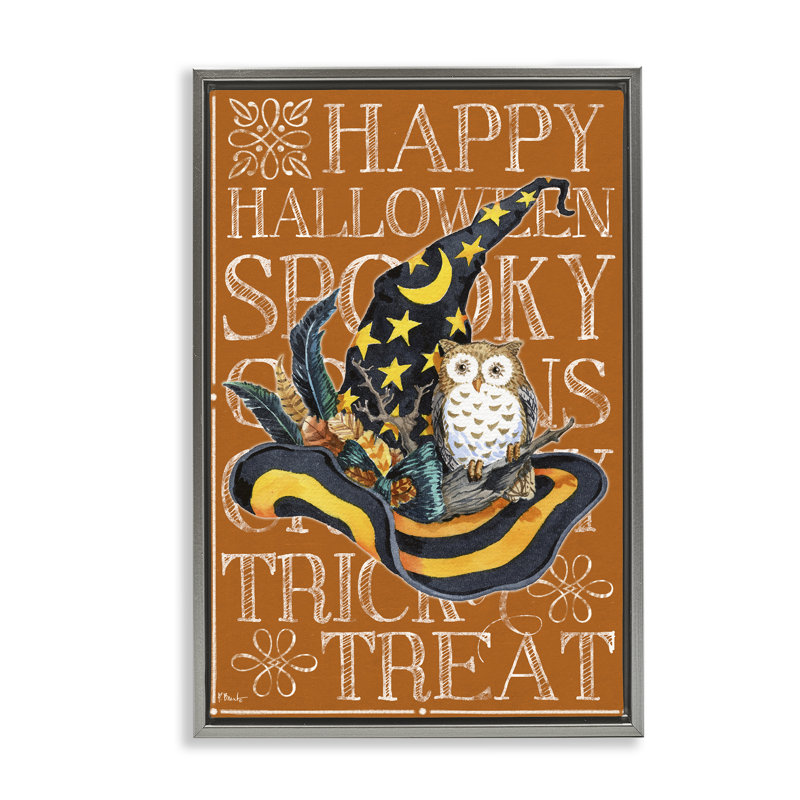 Cadre flottant Witchy Hat & Owl, par Paul Brent, H 31 po x l 21 po, Cadre flottant gris lustré