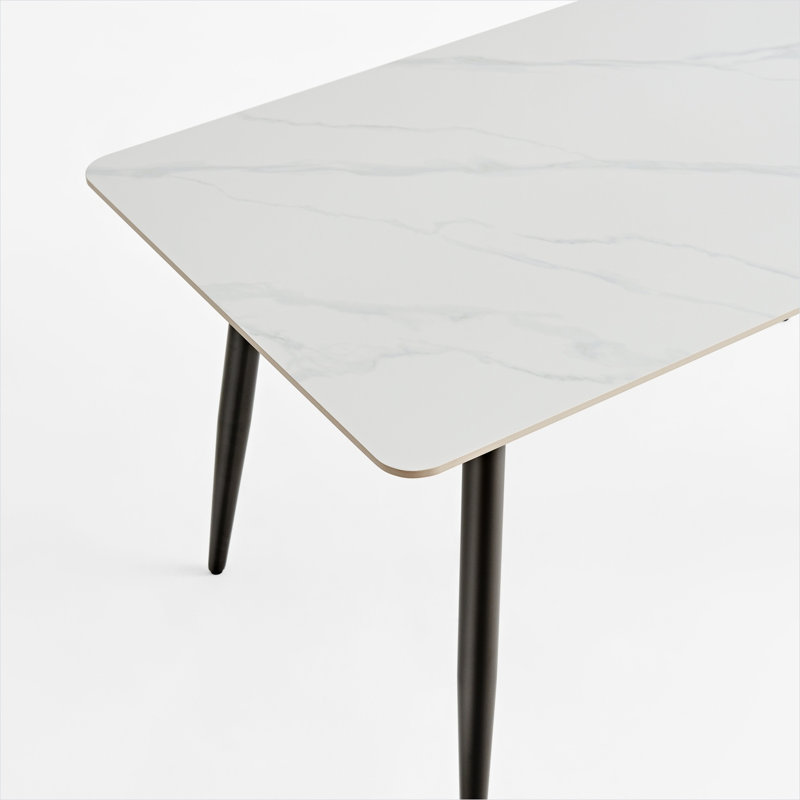 4-Seater Rectangular Dining Table Modern Style Ceramic Tile and Iron Soft White and Black