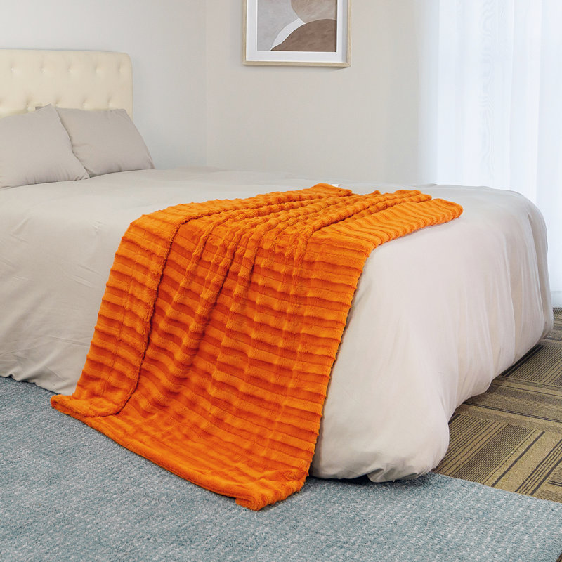 Jeté en fausse fourrure Derby, Orange brûlé, l 60 po x L 80 po