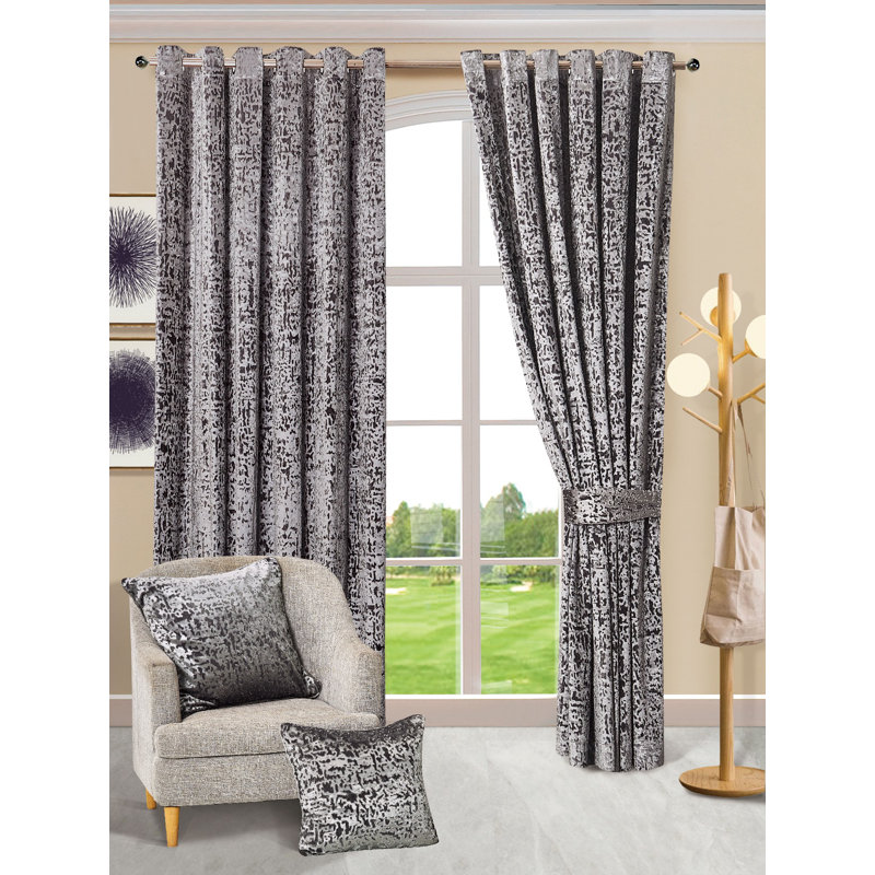 Rilya Velvet Semi Sheer Curtain, 66cm Width x 72cm Drop, Gray