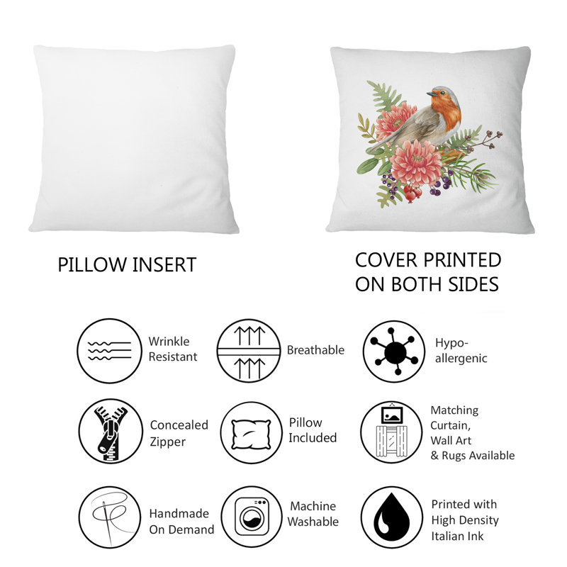 Coussin Robin avec fleurs - imprimé traditionnel 1