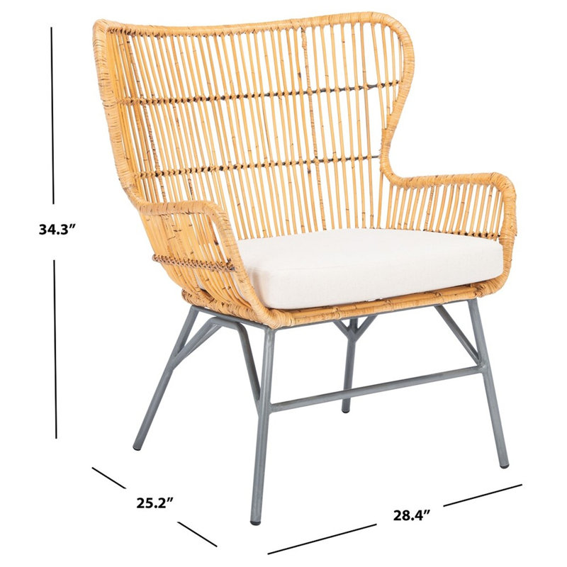 Chaise d'appoint en rotin avec coussin Millwood, Naturel