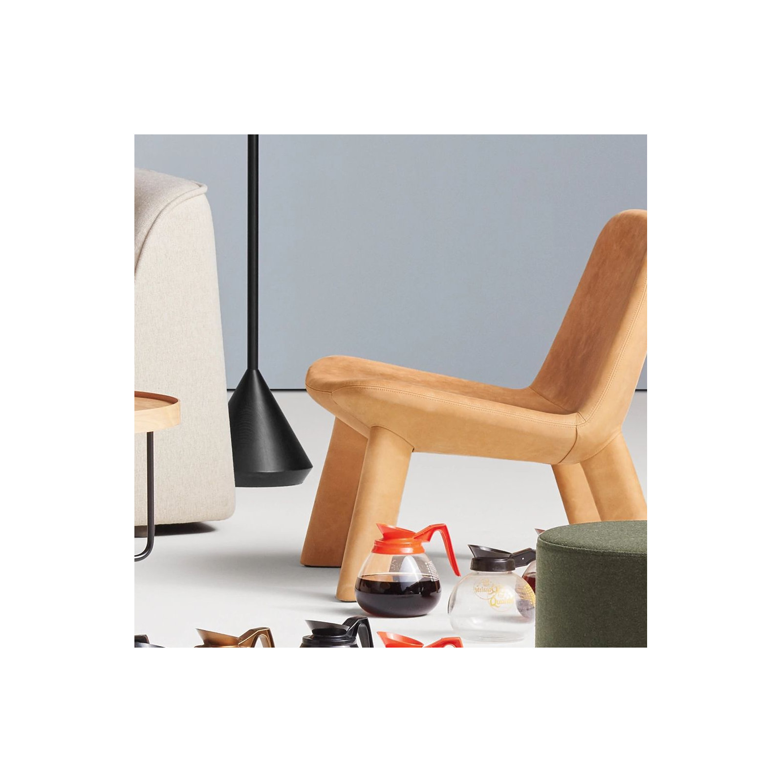 Neat Upholstered Accent Chair, Camel Genuine Leather