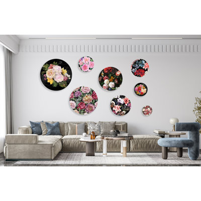 Vintage Floral Circles Modern - 8 Piece Unframed Bold Art Set