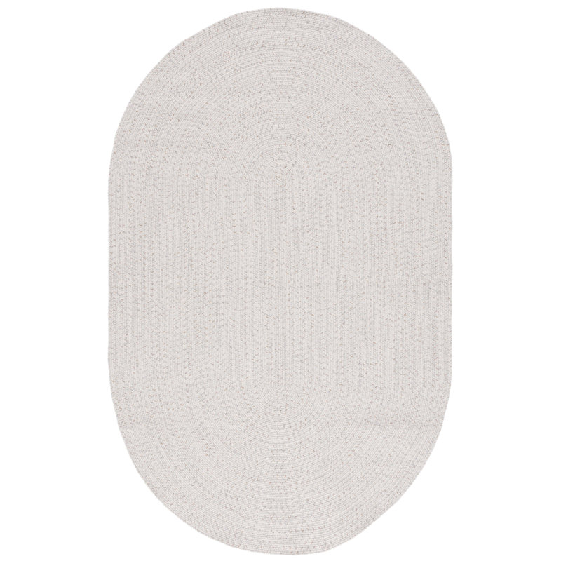 Tapis bleu foncé / ivoire tissé à la main Trombetta, Ivory/Light Grey, Ovale 9 pi x 12 pi