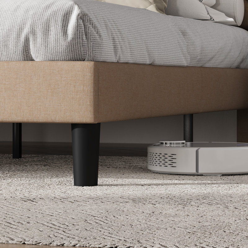 Milas Upholstered Unfinished Platform Bed, Beige, Queen