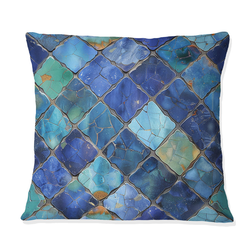 Coussin Blue Green Tiles II - Tiles, H 16 po x l 16 po